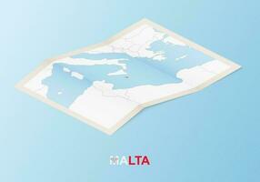 Folded paper map of Malta with neighboring countries in isometric style. vector