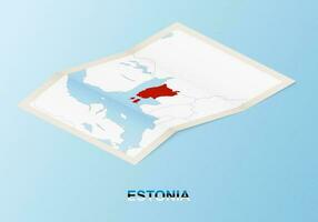 Folded paper map of Estonia with neighboring countries in isometric style. vector