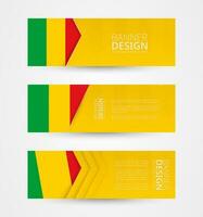 Set of three horizontal banners with flag of Mali. Web banner design template in color of Mali flag. vector