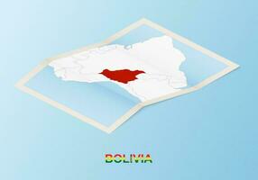 Folded paper map of Bolivia with neighboring countries in isometric style. vector