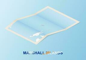 Folded paper map of Marshall Islands with neighboring countries in isometric style. vector