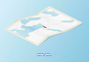 Folded paper map of Israel with neighboring countries in isometric style. vector