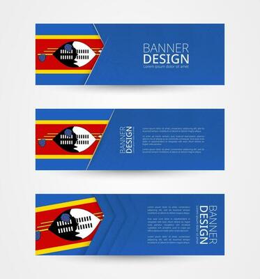 Set of three horizontal banners with flag of Swaziland. Web banner design template in color of Swaziland flag.