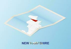 Folded paper map of New Hampshire with neighboring countries in isometric style. vector