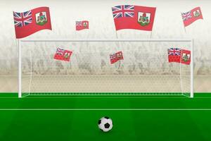 Bermuda football team fans with flags of Bermuda cheering on stadium, penalty kick concept in a soccer match. vector