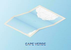 Folded paper map of Cape Verde with neighboring countries in isometric style. vector