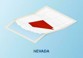 Folded paper map of Nevada with neighboring countries in isometric style. vector