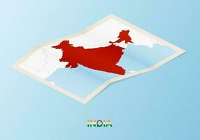 Folded paper map of India with neighboring countries in isometric style. vector