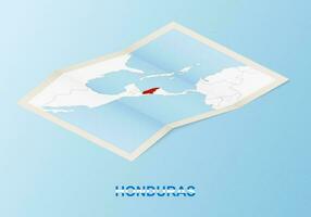 Folded paper map of Honduras with neighboring countries in isometric style. vector