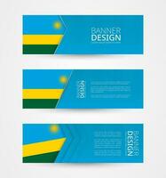 conjunto de Tres horizontal pancartas con bandera de Ruanda. web bandera diseño modelo en color de Ruanda bandera. vector