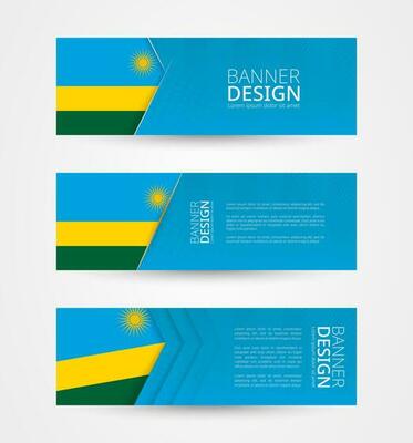 Set of three horizontal banners with flag of Rwanda. Web banner design template in color of Rwanda flag.
