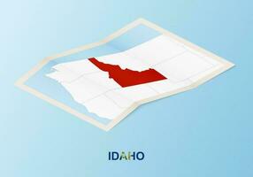 Folded paper map of Idaho with neighboring countries in isometric style. vector