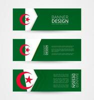 Set of three horizontal banners with flag of Algeria. Web banner design template in color of Algeria flag. vector