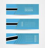 conjunto de Tres horizontal pancartas con bandera de botsuana web bandera diseño modelo en color de Botswana bandera. vector