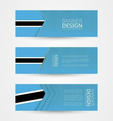 Set of three horizontal banners with flag of Botswana. Web banner design template in color of Botswana flag.