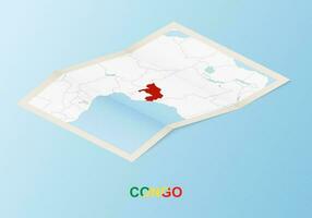 Folded paper map of Congo with neighboring countries in isometric style. vector