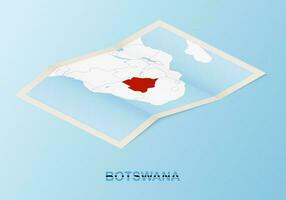 doblada papel mapa de Botswana con vecino países en isométrica estilo. vector