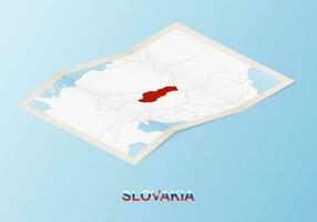 Folded paper map of Slovakia with neighboring countries in isometric style. vector