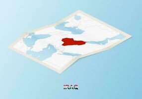 Folded paper map of Iraq with neighboring countries in isometric style. vector