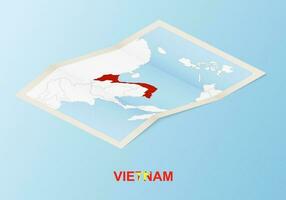 Folded paper map of Vietnam with neighboring countries in isometric style. vector