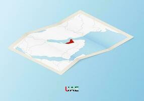 Folded paper map of United Arab Emirates with neighboring countries in isometric style. vector