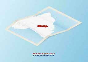 Folded paper map of Paraguay with neighboring countries in isometric style. vector