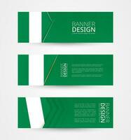 Set of three horizontal banners with flag of Nigeria. Web banner design template in color of Nigeria flag. vector
