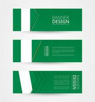 conjunto de Tres horizontal pancartas con bandera de Nigeria. web bandera diseño modelo en color de Nigeria bandera. vector