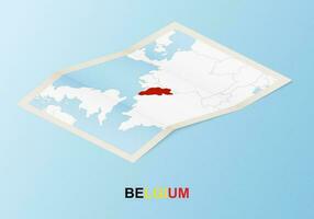 Folded paper map of Belgium with neighboring countries in isometric style. vector