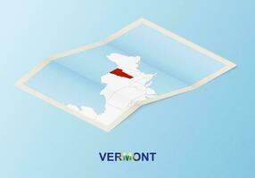 Folded paper map of Vermont with neighboring countries in isometric style. vector