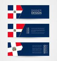 conjunto de Tres horizontal pancartas con bandera de dominicano república. web bandera diseño modelo en color de dominicano república bandera. vector