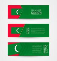 conjunto de Tres horizontal pancartas con bandera de Maldivas. web bandera diseño modelo en color de Maldivas bandera. vector