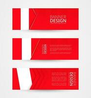 Set of three horizontal banners with flag of Peru. Web banner design template in color of Peru flag. vector