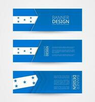 Set of three horizontal banners with flag of Honduras. Web banner design template in color of Honduras flag. vector