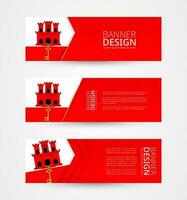 Set of three horizontal banners with flag of Gibraltar. Web banner design template in color of Gibraltar flag. vector