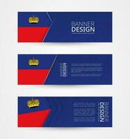 conjunto de Tres horizontal pancartas con bandera de Liechtenstein. web bandera diseño modelo en color de Liechtenstein bandera. vector