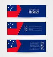 conjunto de Tres horizontal pancartas con bandera de samoa web bandera diseño modelo en color de Samoa bandera. vector