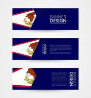 conjunto de Tres horizontal pancartas con bandera de americano samoa web bandera diseño modelo en color de americano Samoa bandera. vector