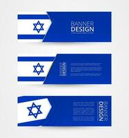 Set of three horizontal banners with flag of Israel. Web banner design template in color of Israel flag. vector