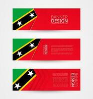 Set of three horizontal banners with flag of Saint Kitts and Nevis. Web banner design template in color of Saint Kitts and Nevis flag. vector