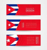 conjunto de Tres horizontal pancartas con bandera de Cuba. web bandera diseño modelo en color de Cuba bandera. vector