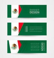 Set of three horizontal banners with flag of Mexico. Web banner design template in color of Mexico flag. vector