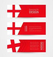 Set of three horizontal banners with flag of England. Web banner design template in color of England flag. vector