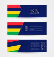 conjunto de Tres horizontal pancartas con bandera de mauricio web bandera diseño modelo en color de Mauricio bandera. vector