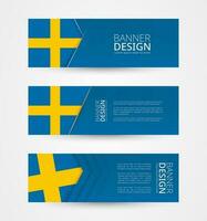 Set of three horizontal banners with flag of Sweden. Web banner design template in color of Sweden flag. vector