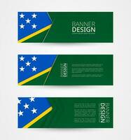 Set of three horizontal banners with flag of Solomon Islands. Web banner design template in color of Solomon Islands flag. vector