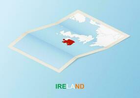 Folded paper map of Ireland with neighboring countries in isometric style. vector