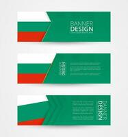 conjunto de Tres horizontal pancartas con bandera de Bulgaria. web bandera diseño modelo en color de Bulgaria bandera. vector