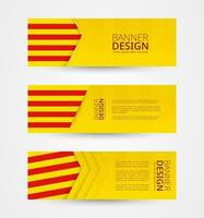 Set of three horizontal banners with flag of Catalonia. Web banner design template in color of Catalonia flag. vector