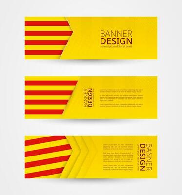 Set of three horizontal banners with flag of Catalonia. Web banner design template in color of Catalonia flag.